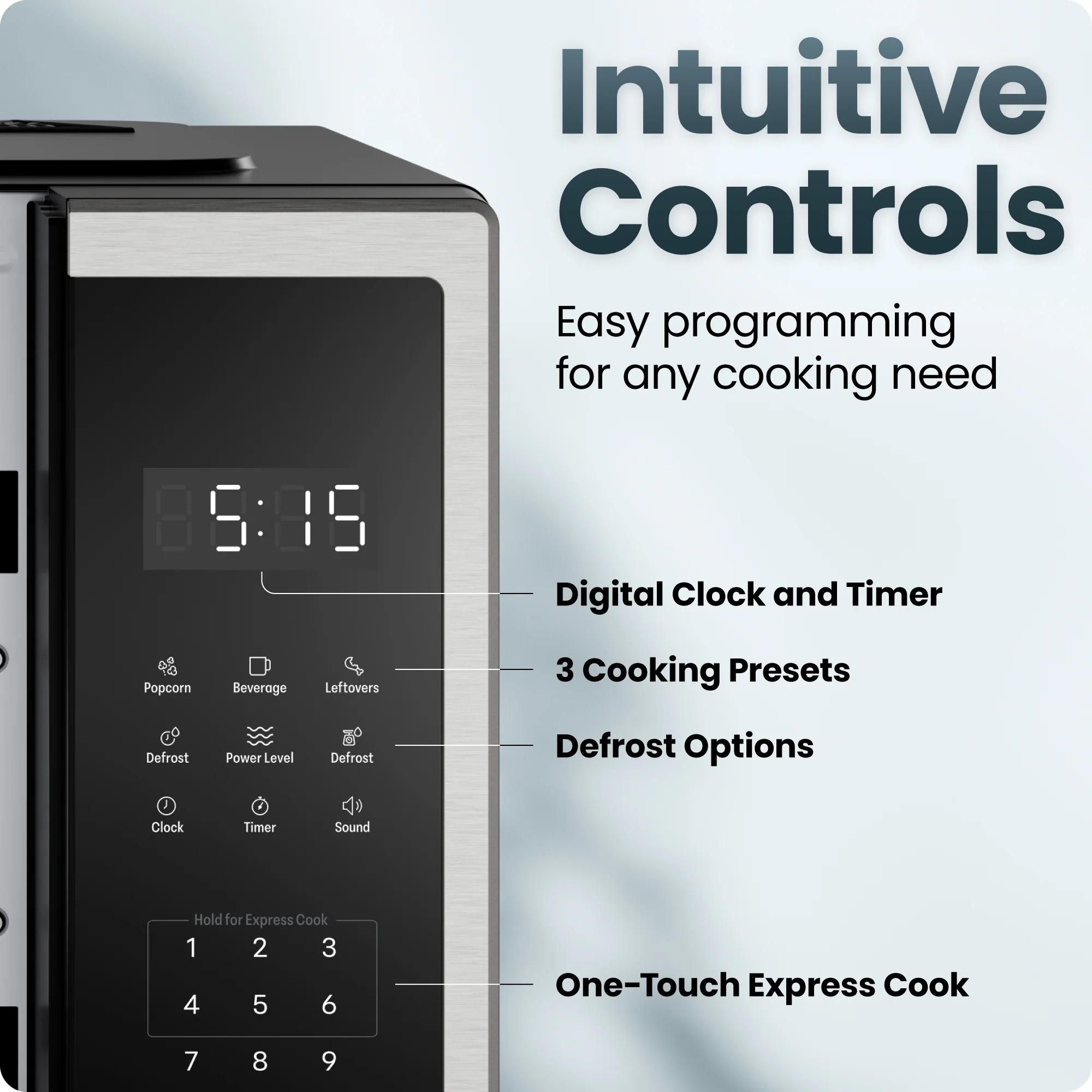 Countertop Digital Stainless Microwave Oven - 0.9 Cu Ft - Image 5