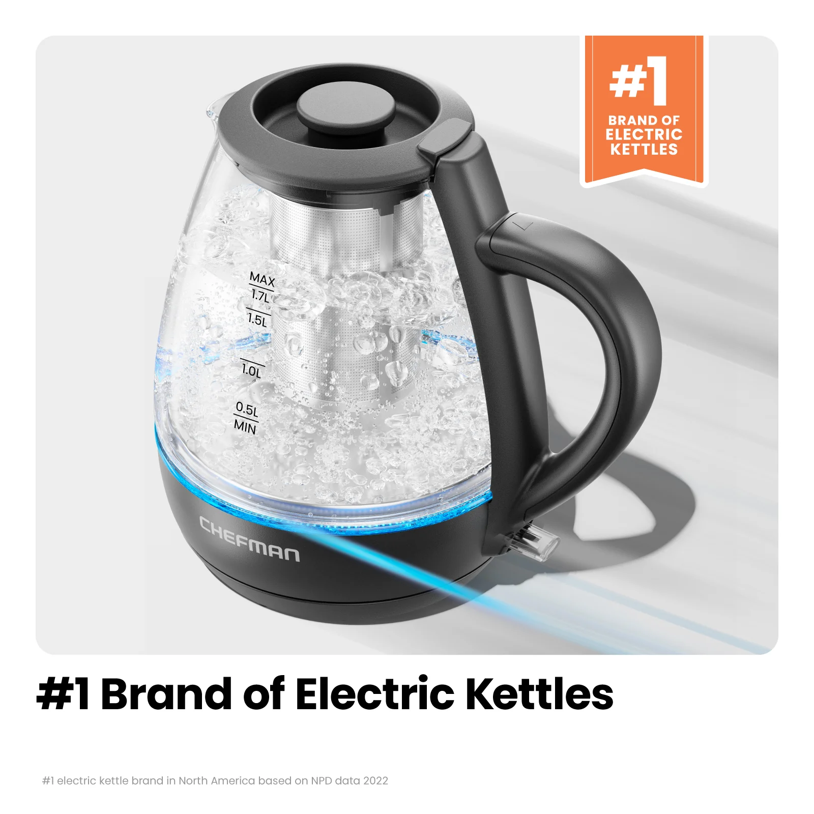 Fast Boil 1.7L Electric Glass Kettle w/ Tea Infuser - Image 4