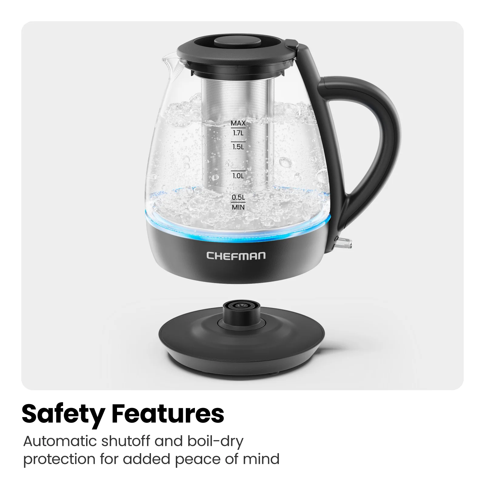 Fast Boil 1.7L Electric Glass Kettle w/ Tea Infuser - Image 5