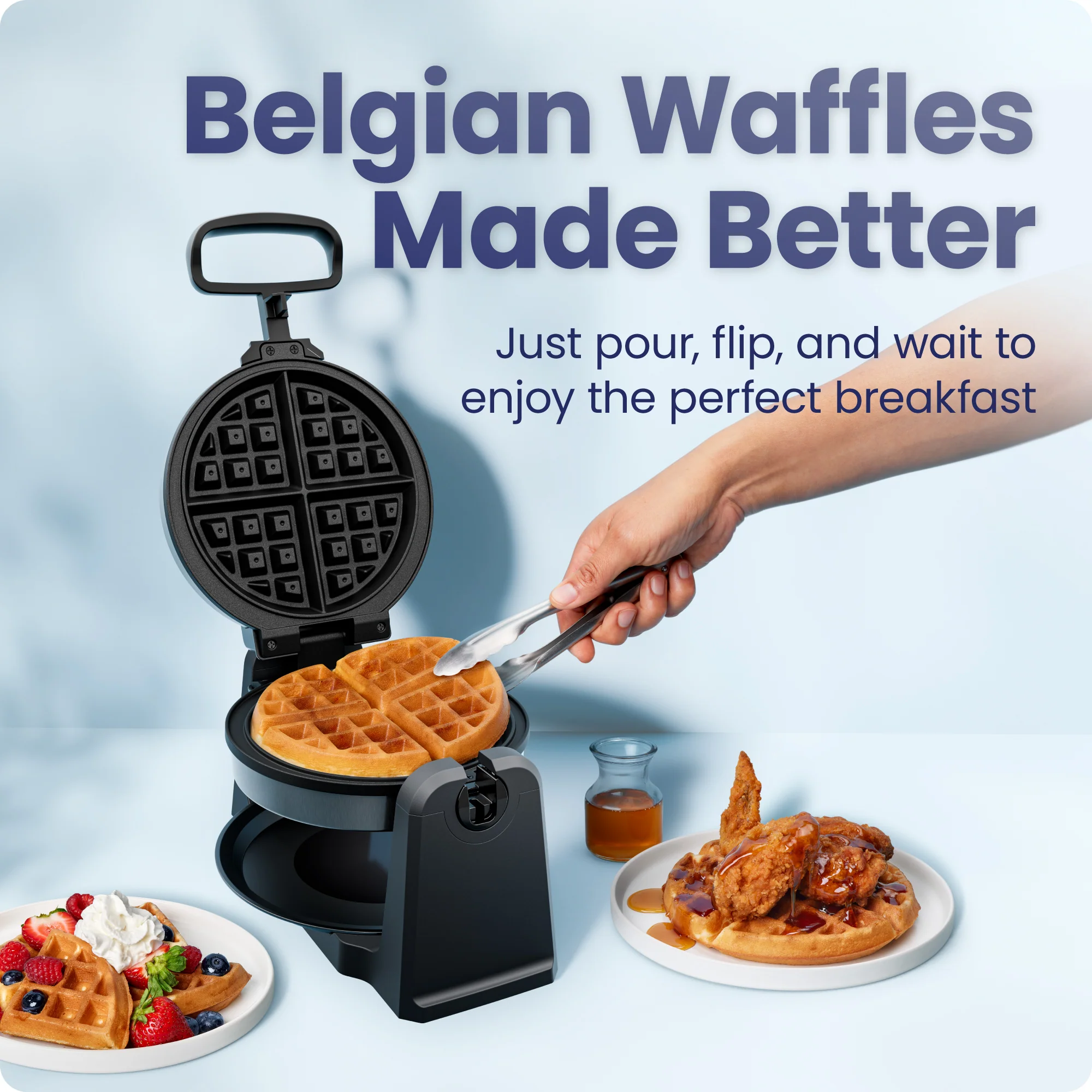 Rotating Belgian Waffle Maker - Black - Image 3