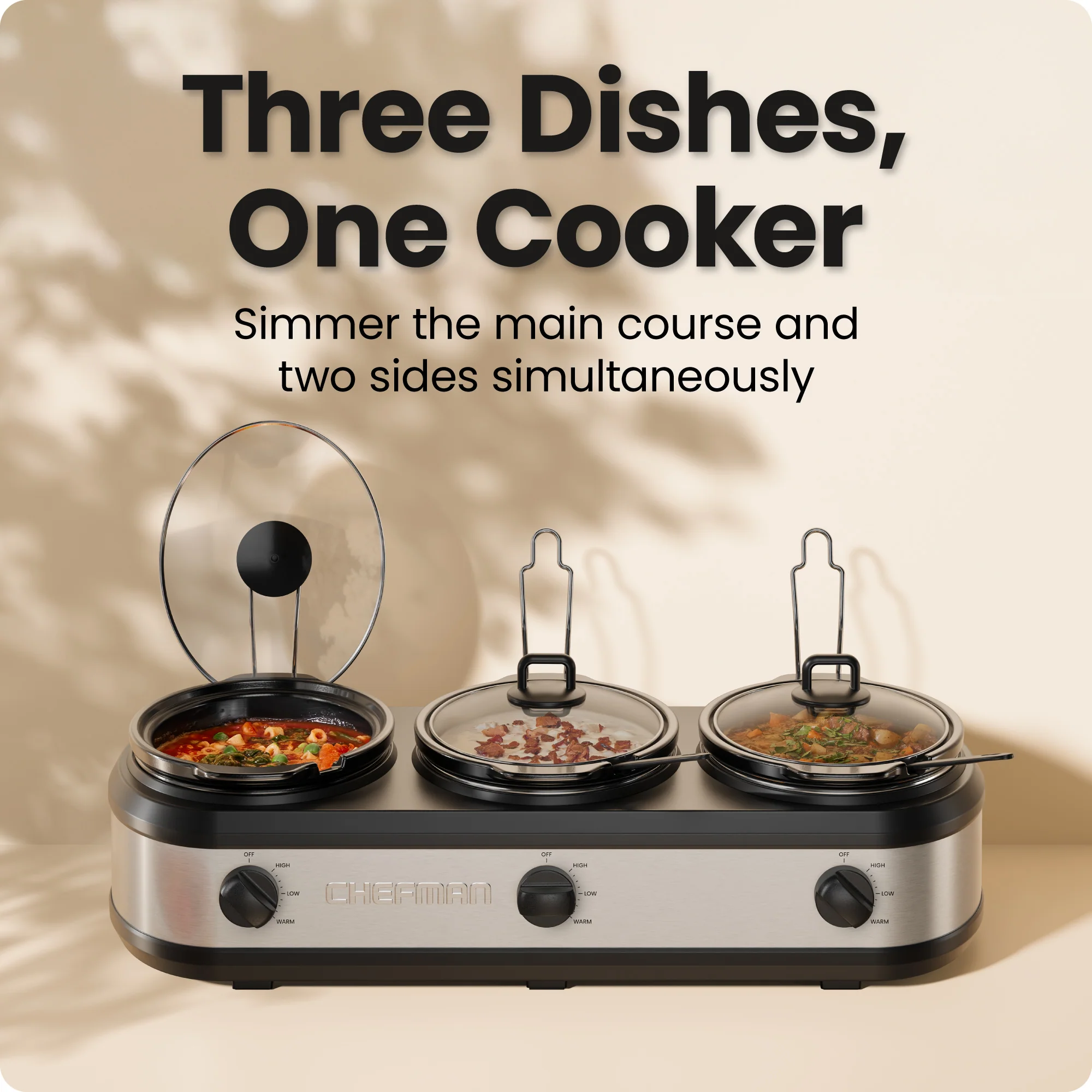 Stainless-Steel Triple Slow Cooker & Buffet Server - Image 2